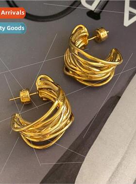 Retro hollow metal S925 silver needle winding C-shaped circl