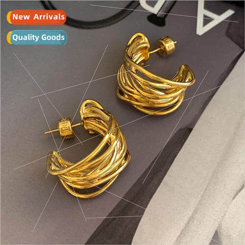 Retro hollow metal S925 silver needle winding C-shaped circl