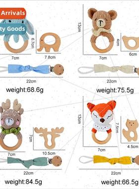 Handmade crochet baby teething toys set gift box beech wood