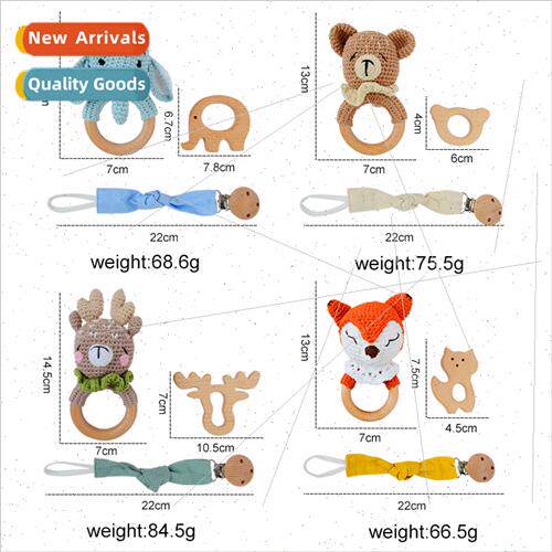 Handmade crochet baby teething toys set gift box beech wood