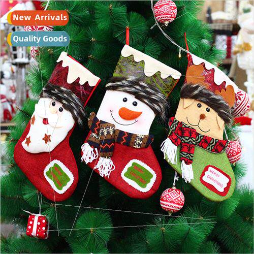 Old man snowman deer imation linen 38cm Christmas stocking C