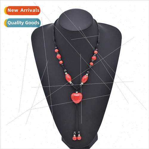 New Jewelry Heart Ceramic Tassel Necklace Two Color Beaded L