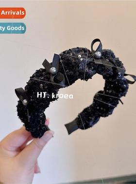 Vintage Hepburn girl bow sequins bud pleated high skull top