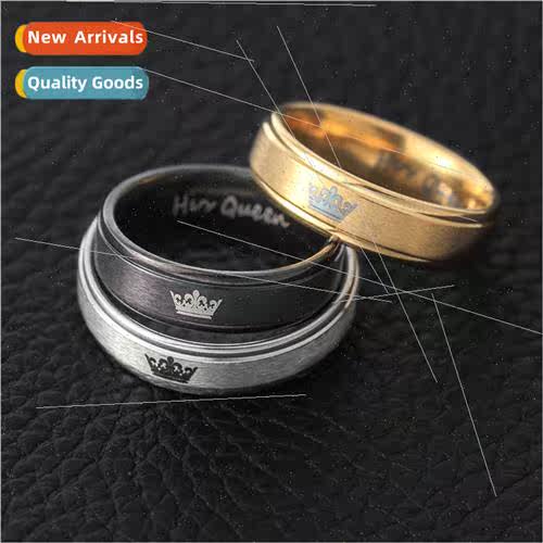 Europe Fashion Crown Stainless Steel Ring King Queen Monogra