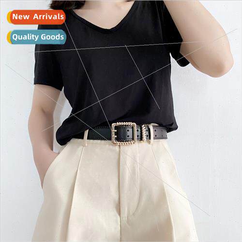 Double row holes jeans belt female fashion pin buckle trouse