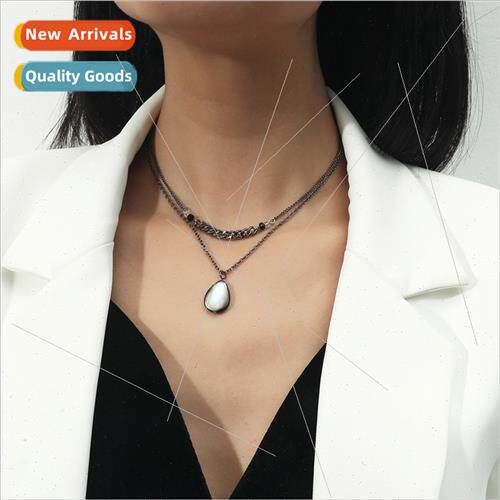 Europe water drop cat eye stone double necklace simple cold
