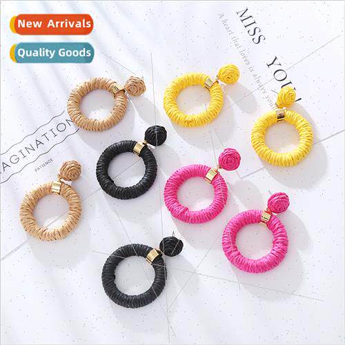 Europe fashion new raffia winding earrings simple hand-woven