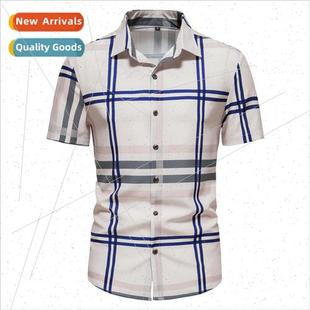 Business Beach Short Eurocode Shirt Fashion Sleeve Plaid Men