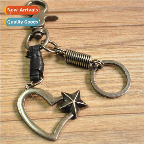 Europe Cowhide Keychain Punk Vintage Jewelry Peach Heart Key