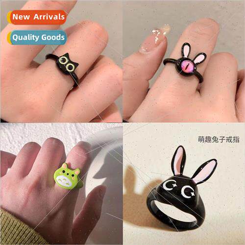Small black cute fun open ring quirky fashion niche cute stu