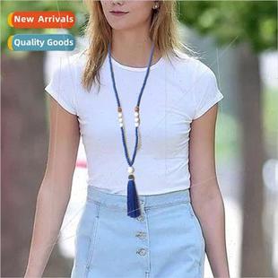 Pearls full diamonds silk tassel necklace women handmade bea