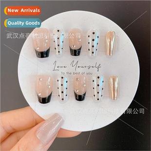 French Rhinestone Art Real Aurora Nail Black Dot Girls Polka