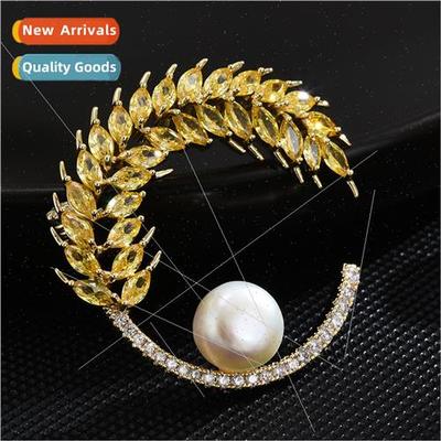 Natural harvest rice ears brooch high-grade zirconia corsage