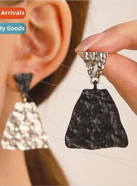 Long black whe color blocking earrings vintage cold wind nic