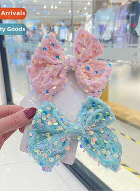 Korean children hair accessories velvet sequins bow hairpin