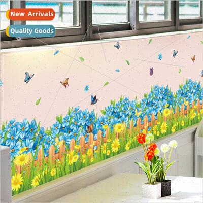 XL7185 blue flowers skirting wall stickers corridor entrance