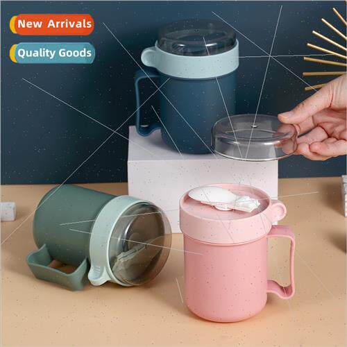 304 mug sealed keep warm handle cup work students soup spoon
