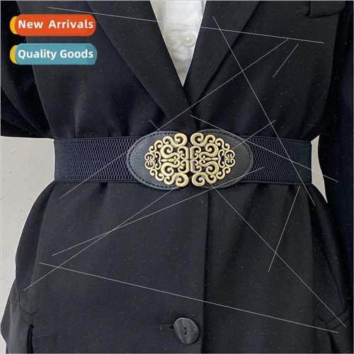 Vintage flower card belt female buckle elastic elastic wide