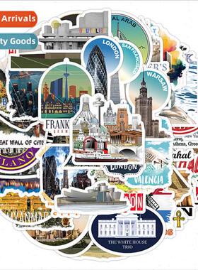 50 pcs of world-famous architectural landmarks stickers deco