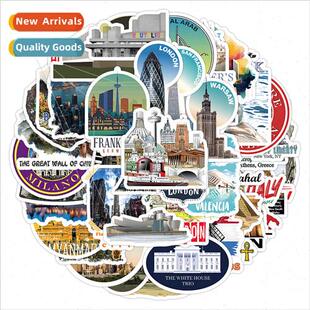 50 pcs of world-famous architectural landmarks stickers deco