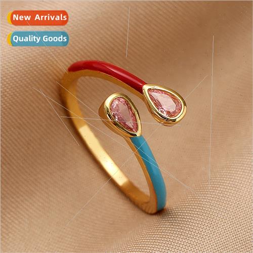 tide pink zircon drop oil plain ring simple fashion open adj
