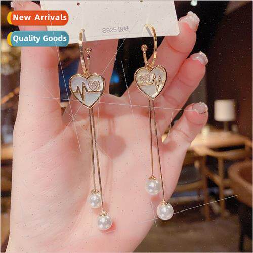 s925 silver needle thin hundred wh earrings Korea peach hear