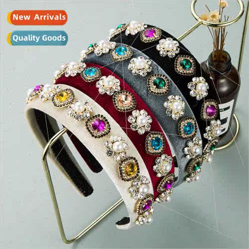 Korea fashion simple velvet pearl color rhinestone flower ha