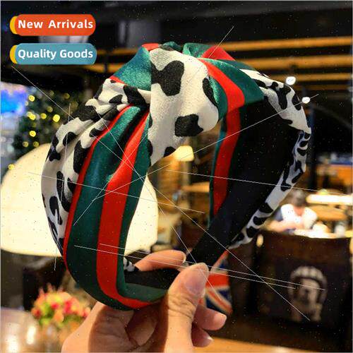 Korea wide edge hair band red green stripes knot hair access