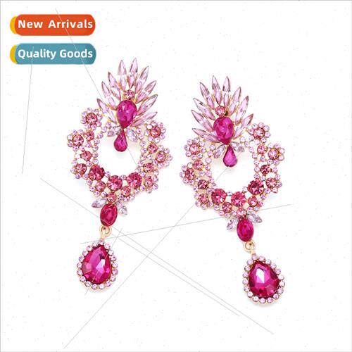 fresh wind tide hollowed out colorful diamond flower earring