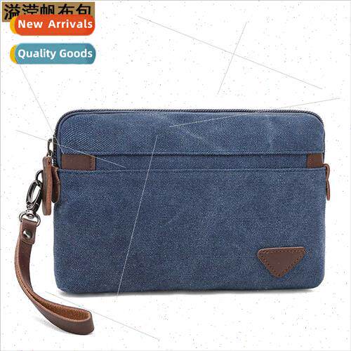 Men Wallet Wristlet Clutch Bag Canvas Casual Zipper Clutch H