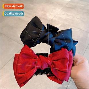 sided fem clips clip scratch bow double black satin hair New