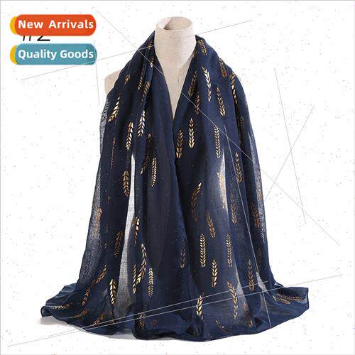 Cotton linen hot gold willow leaf flower ladies scarf High