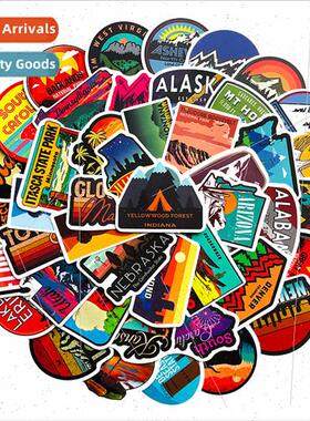 Cali适用nia 50 Stickers USA Florida Luggage Locomotive Refri