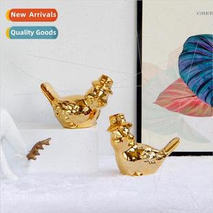 pair ornaments creative desktop bird gentleman gold