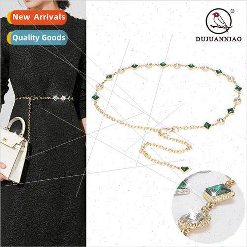 Elegant Green Gemstone Decorative Belt Female Fine Metal Wai