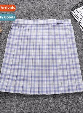 candy color sky blue check JK spring autumn half-body skirt