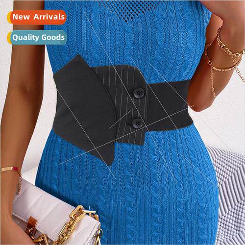 Irregular stch fabric waistband women dress elastic wide bel