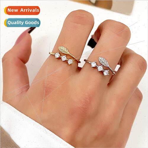 Europe ins diamond leaf ring female fashion luxury niche geo