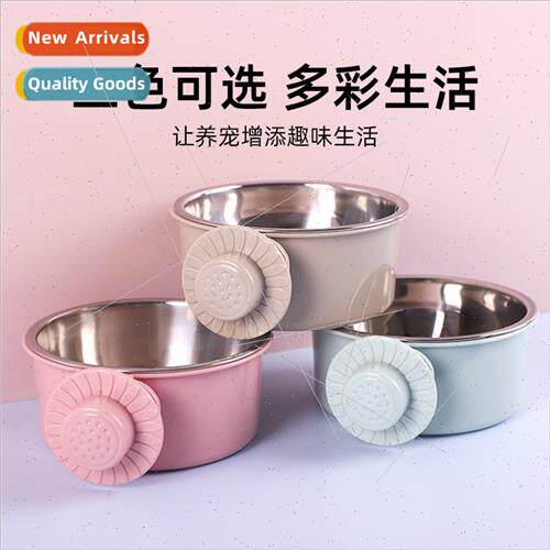 Anti-tip fixed hanging dog bowl dog cage stainless steel dri