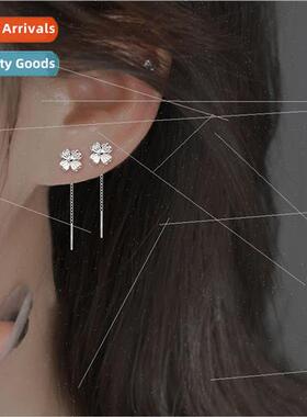 cky clover ear wire Korea sweet Mori mple four petal flower