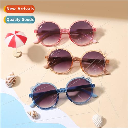 new round frame sunglasses retro tide flower decoration chil