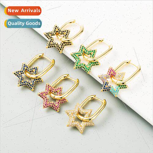 Europe fashion creative hexagram flower-shaped earrings copp