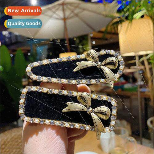 New retro metal bow hair clips female rhinestone bb clip sim
