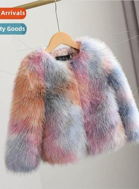2023 winter knitting airbrush color collision faux fur coat