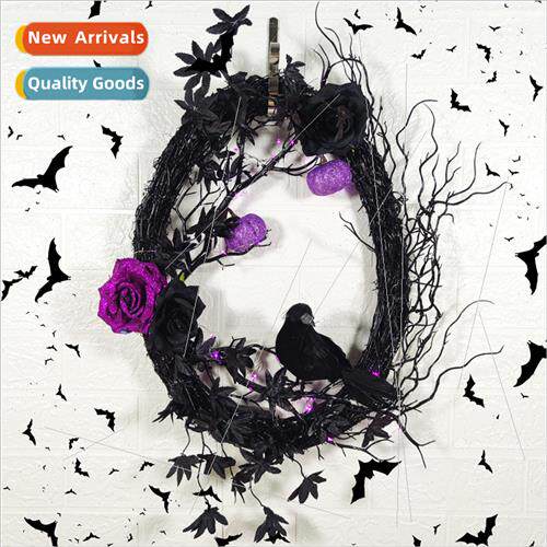Halloween wreath purple rose black raven oval wreath pumpkin