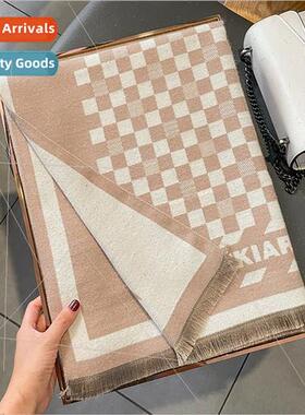 2023 new Korean  chess grid scarf female winter warm double-