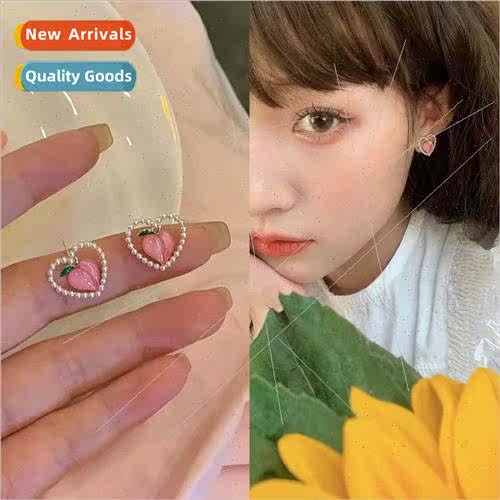 Peach pearl love earrings 2022 new tide niche ins cute earri