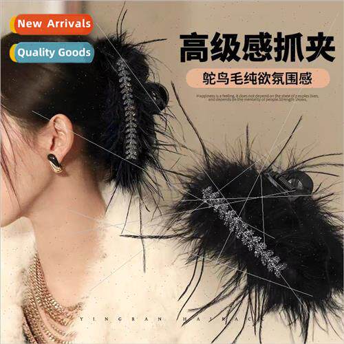 Super fairy black ostrich feathers hair clip female fashion