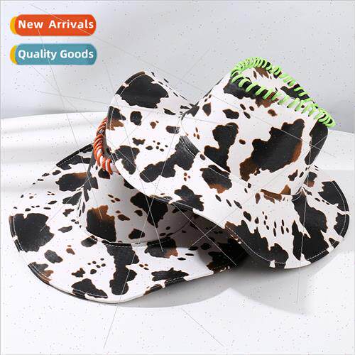 Super up Cow Print Drawstring Western Cowboy Hat Outdoor Hor