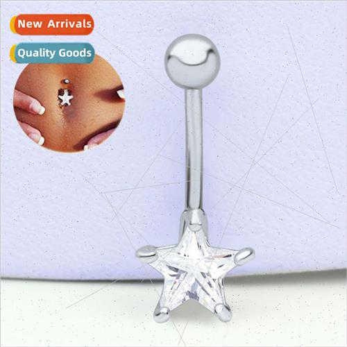 Piercing jewelry medical steel pentagram zirconia navel ring